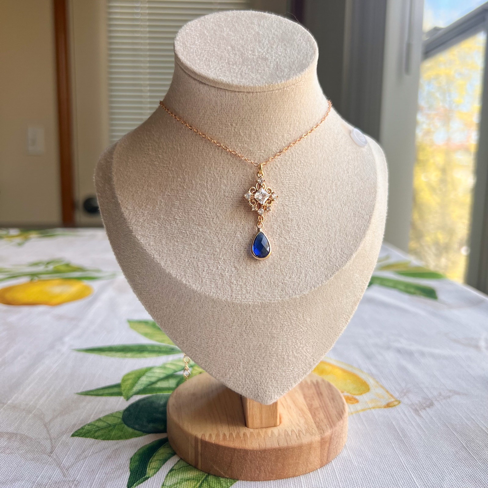 Boho Bridal Necklace Sapphire Blue, Bridgerton Jewelry, Victorian, Romantic